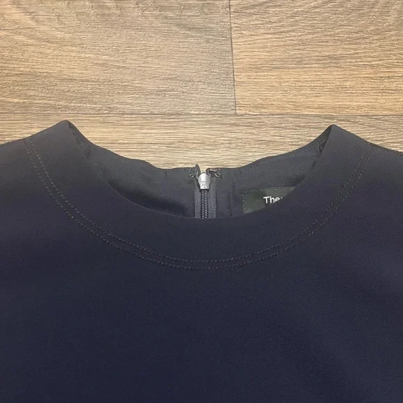Theory Embroidered Shift Dress Admiral Crepe Navy Blue Black Size 4 Theory Embroidered Shift Dress Admiral Crepe Navy Blue Black Size 4